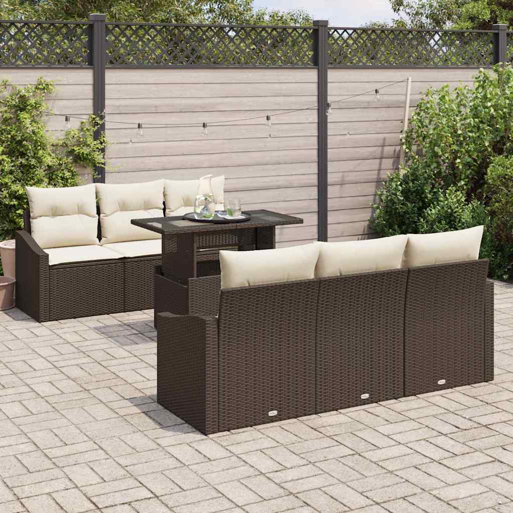 Garten-Sofa-Set mit Speicher 7 pcs Braun Poly Rattan